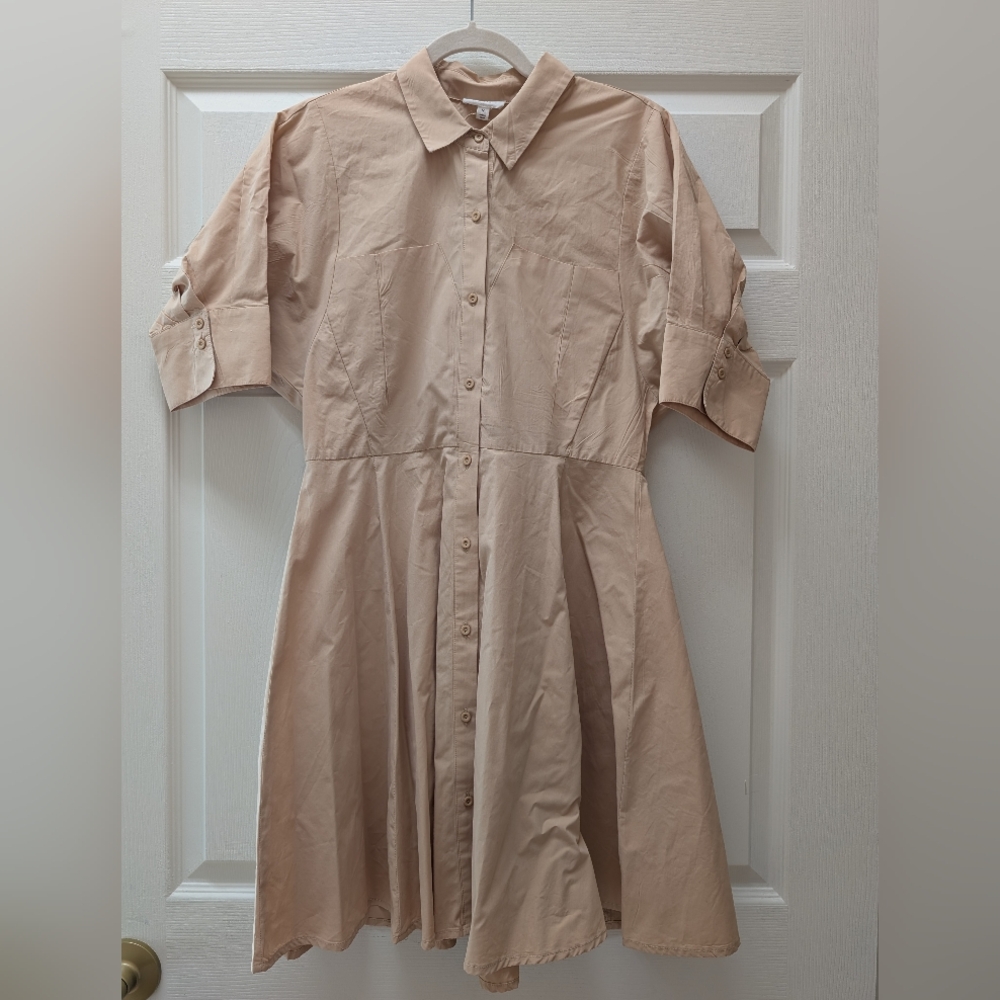 A Loves A Khaki A Line 100% Cotton Button Down Dress Size Medium